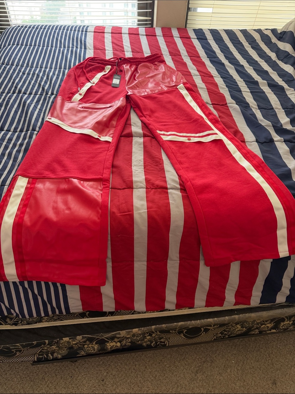 Fashion Nova Red & White Mixed-Media Jogger Pants - Picture 12 of 16
